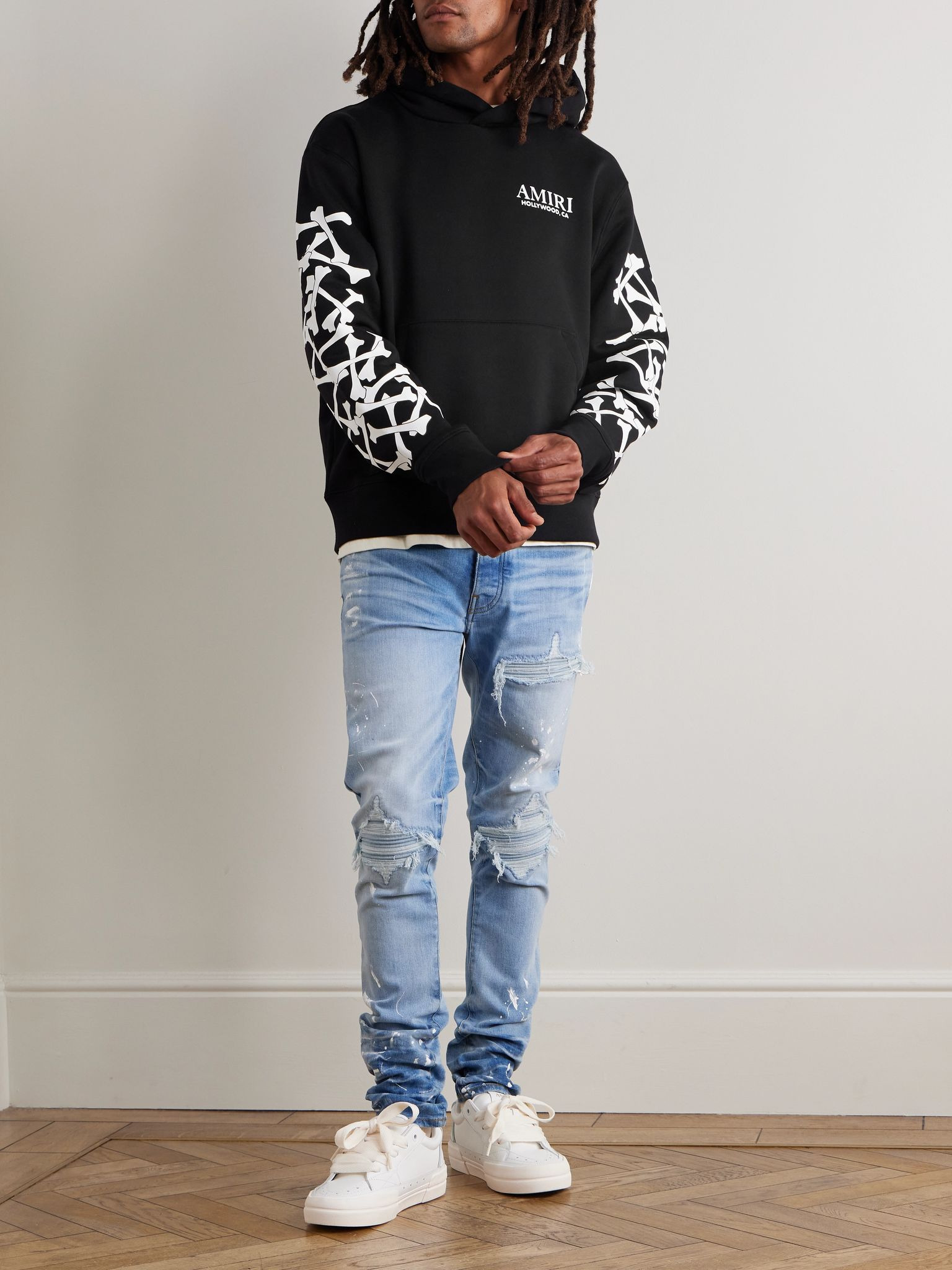 Bones Stacked Logo-Appliquéd Printed Cotton-Jersey Hoodie Black - 2