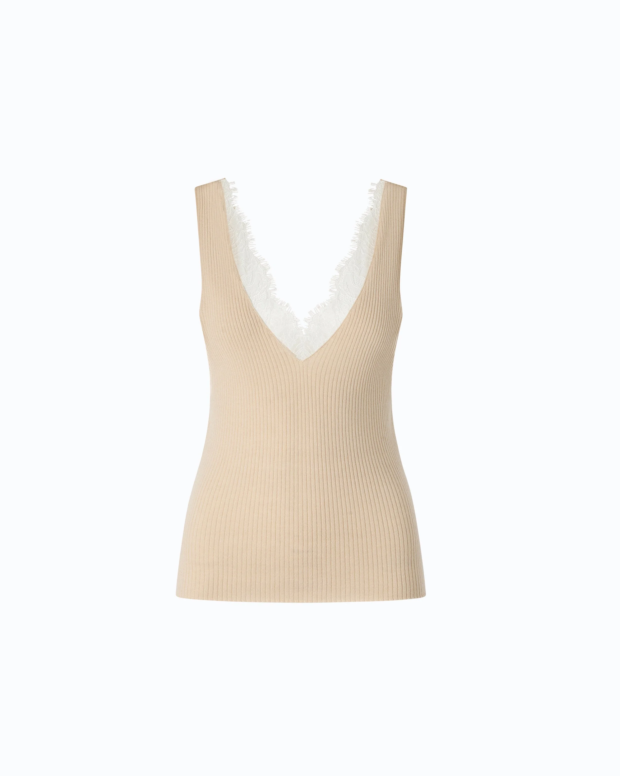 VEST TOP IN SILK AND CASHMERE BLEND WITH LACE NECK - 1