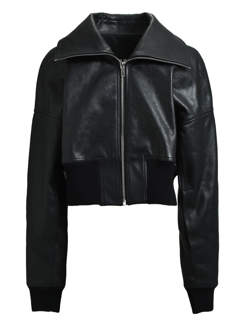 cropped leather zip-front jacket - 1