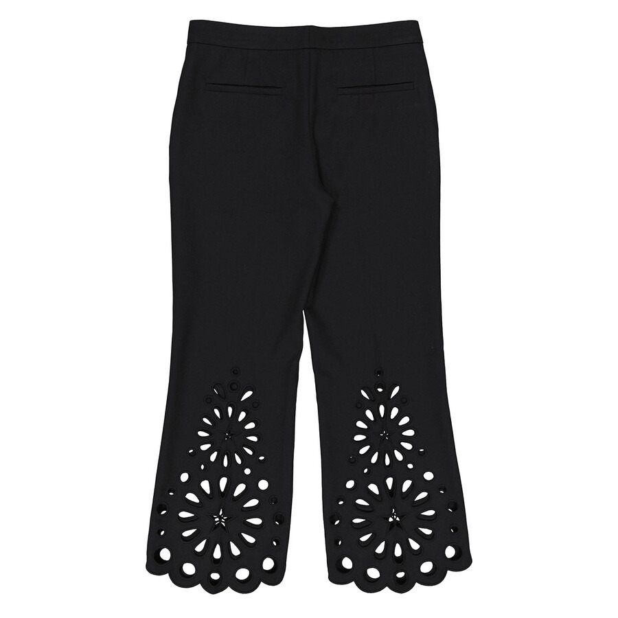 Burberry Ladies Black Isabelle Eyelet Hem Wool Trousers - 2