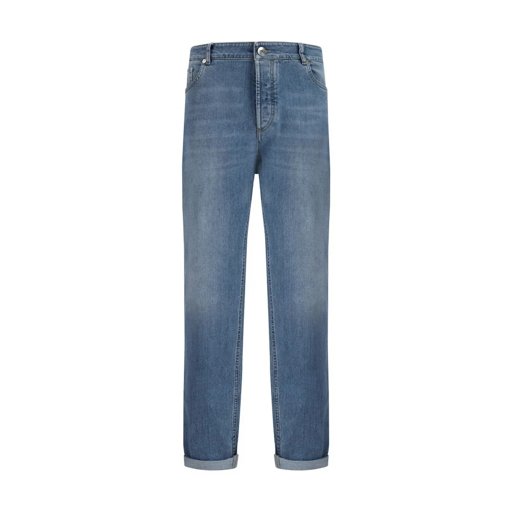 Brunello Cucinelli Cotton Straight-Leg Jeans — Blue - 1