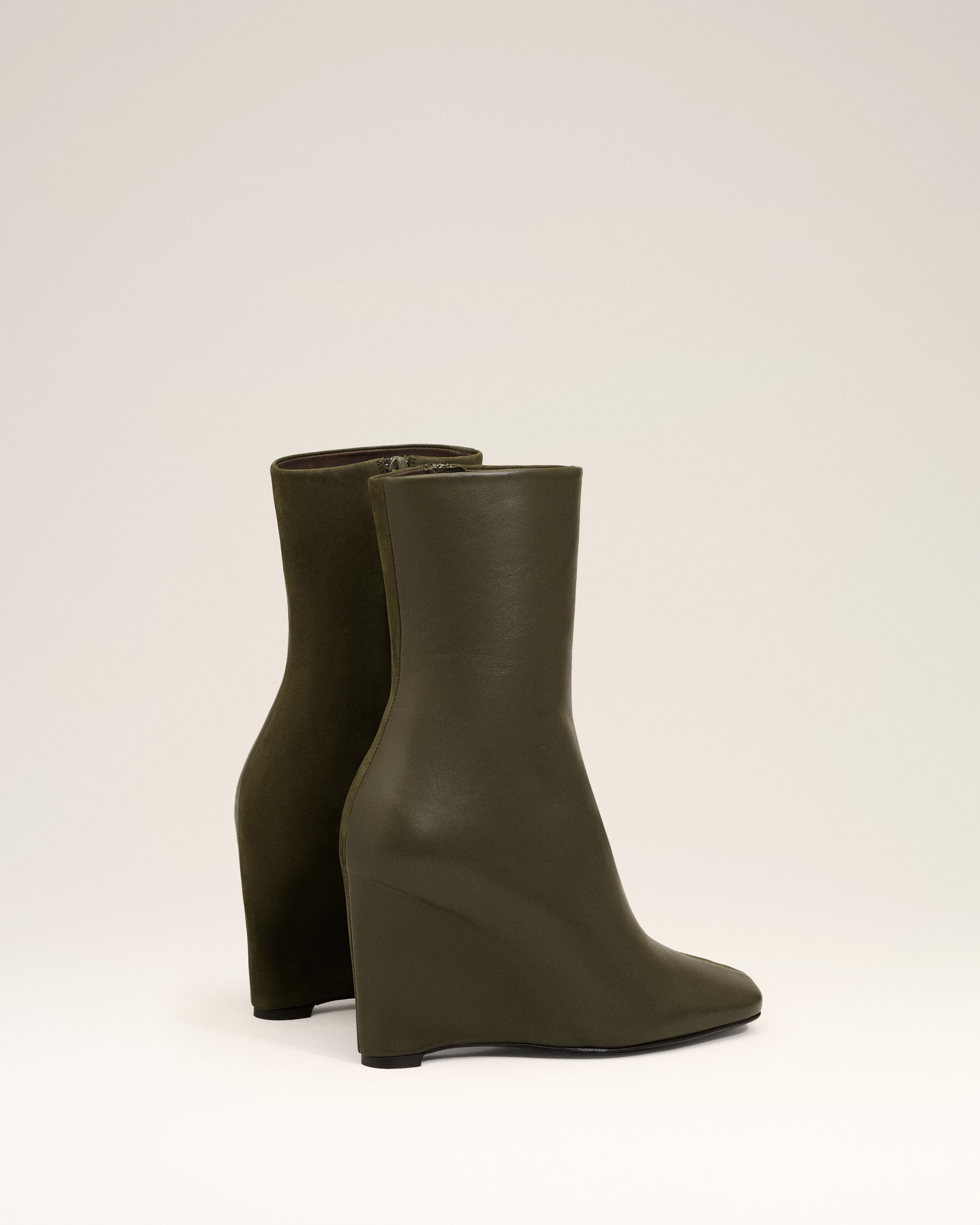 GREEN LEATHER BICOLOR ANKLE BOOTS - 4