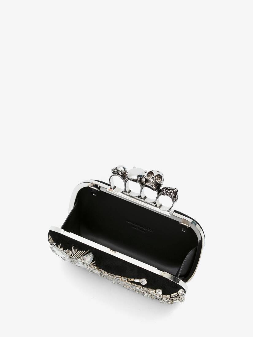 Women's Skull Four Ring Clutch in Black - 4