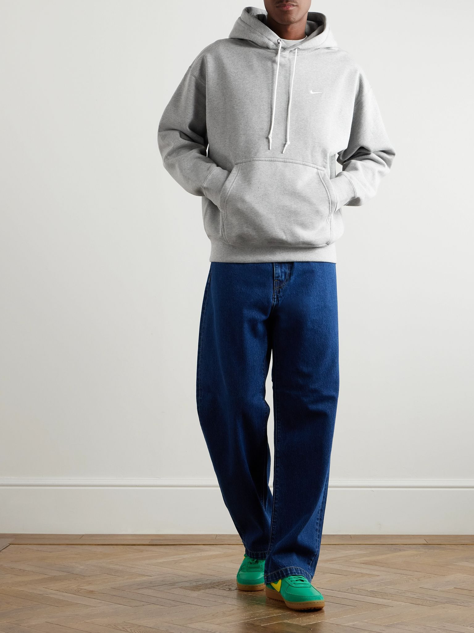 Solo Swoosh Logo-Embroidered Cotton-Blend Jersey Hoodie Gray - 2