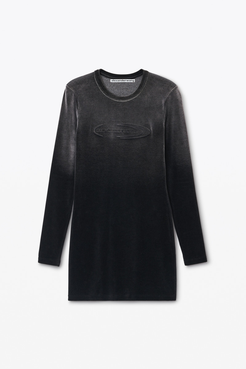 Long-Sleeve Minidress in Plush Velour - 1