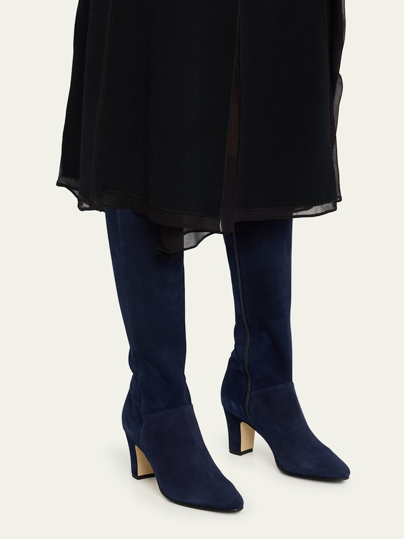 Manolo Blahnik Pitana Suede Block-Heel Knee Boots outlook