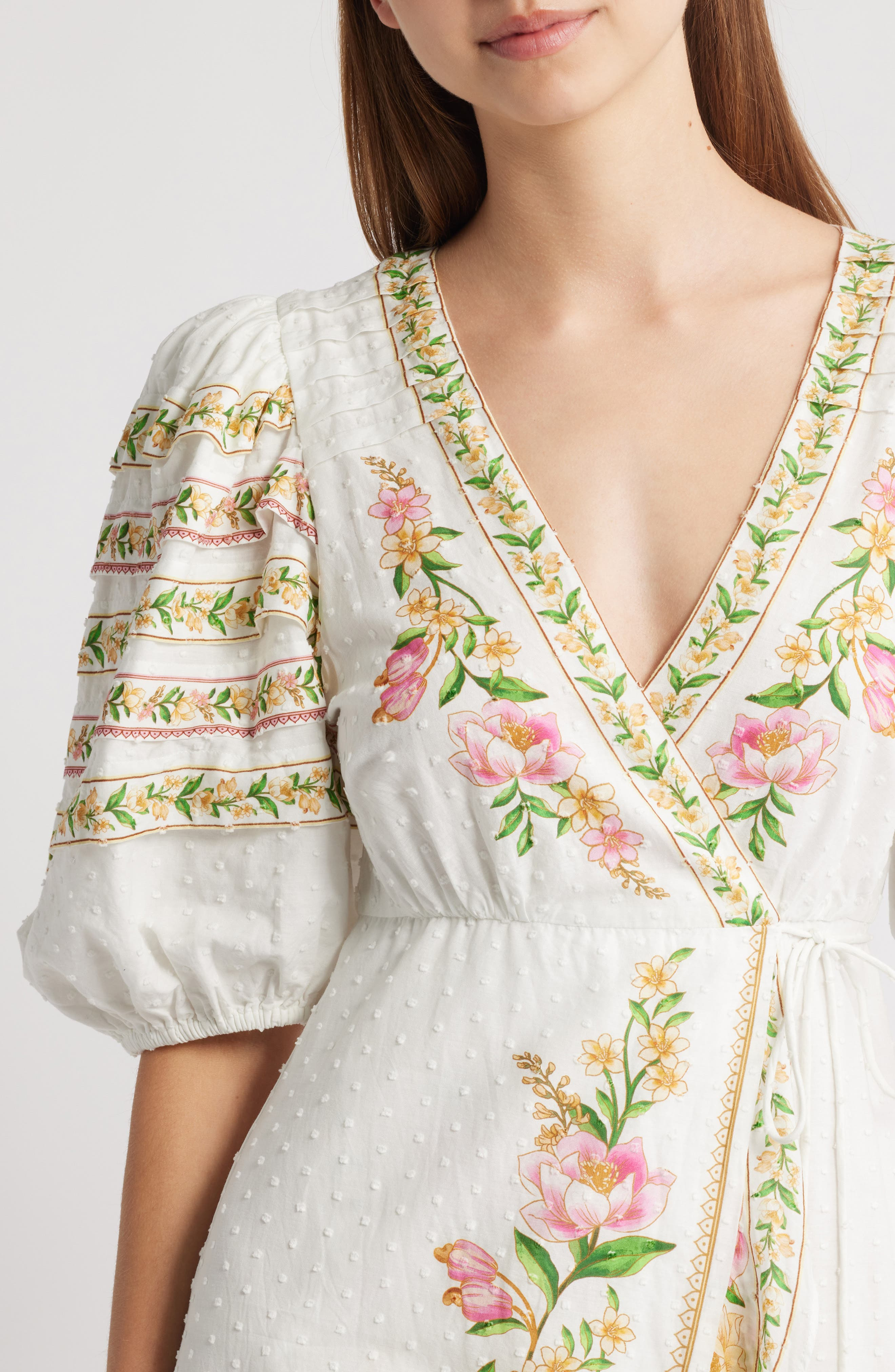 FARM Rio Palm Dream Floral Print Wrap Dress in Off-White at Nordstrom - 4