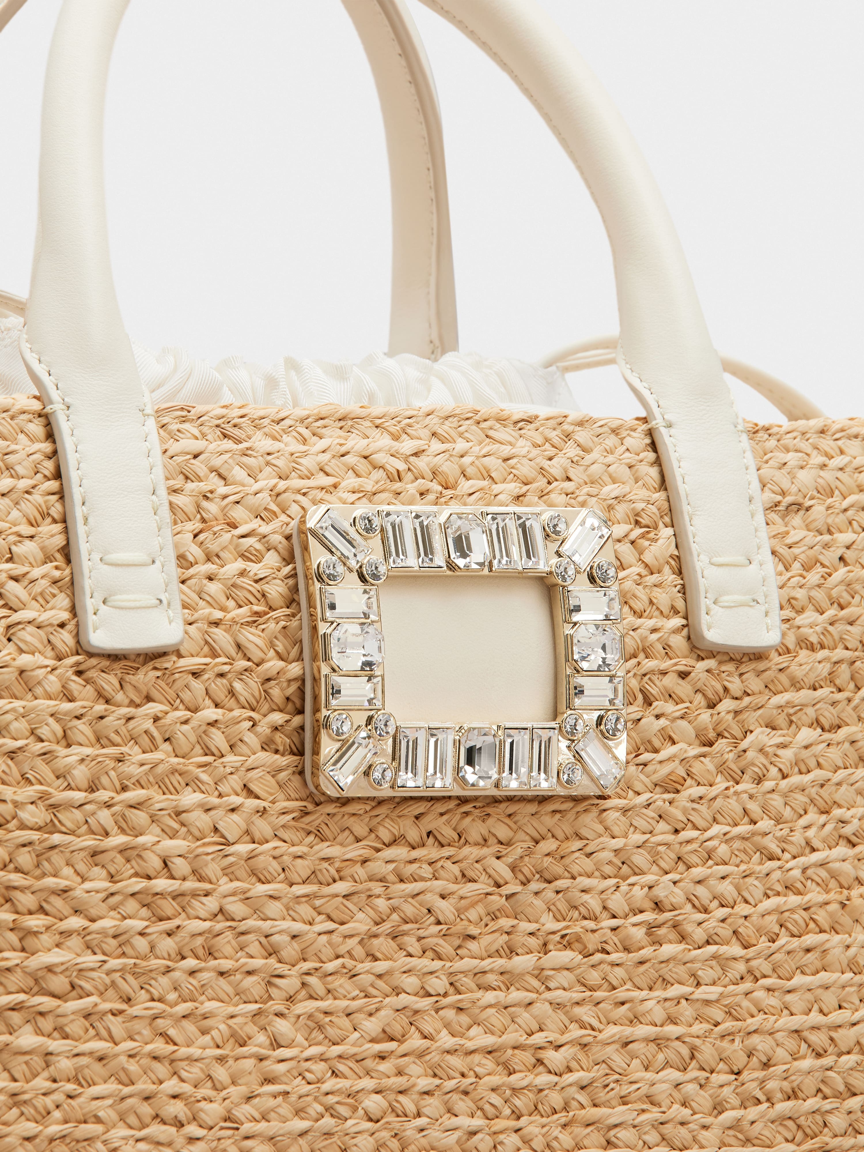 Viv' Skate Strass Buckle Small Shopping Bag in Raffia - 7
