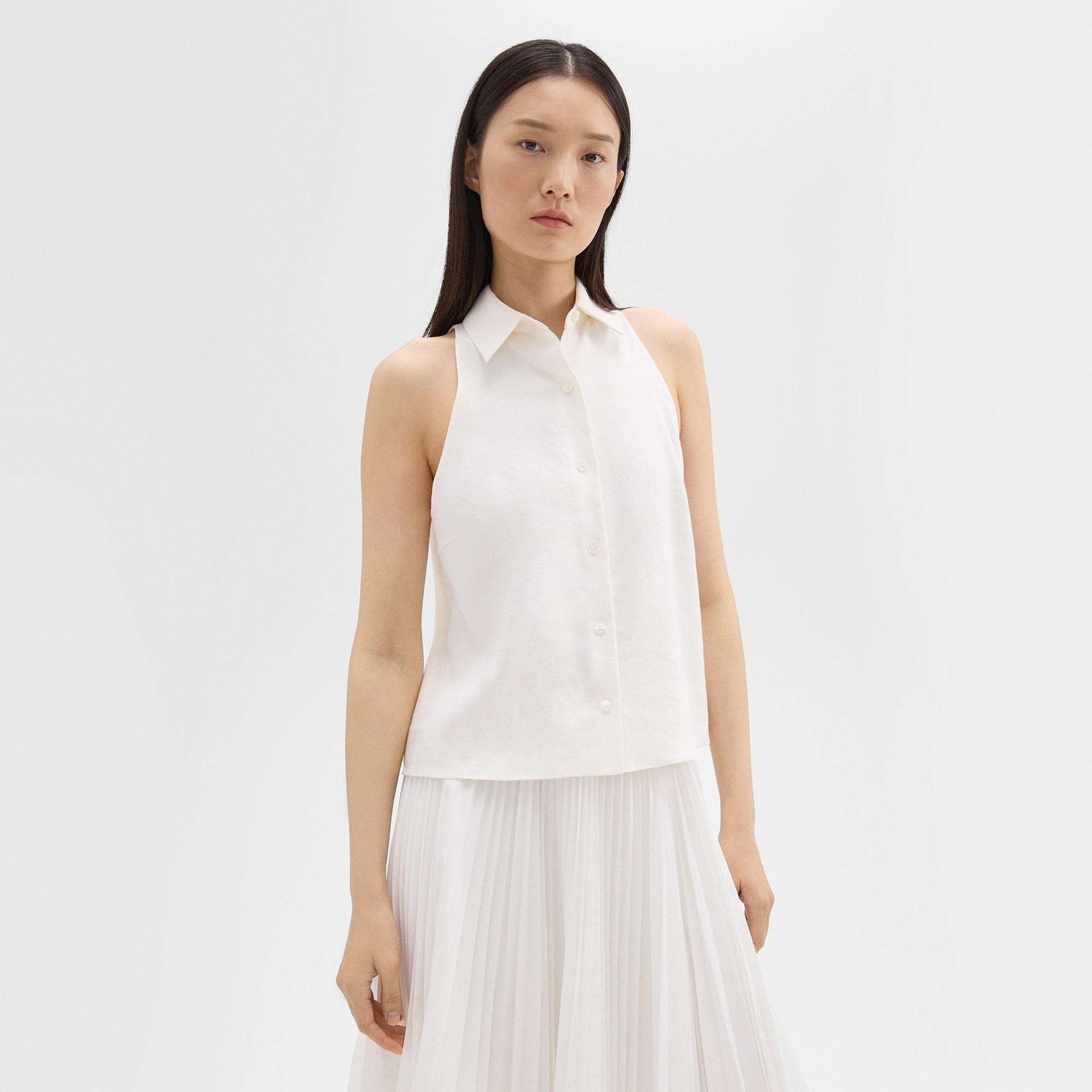 Halter Neck Shirt in Linen-Viscose - 3