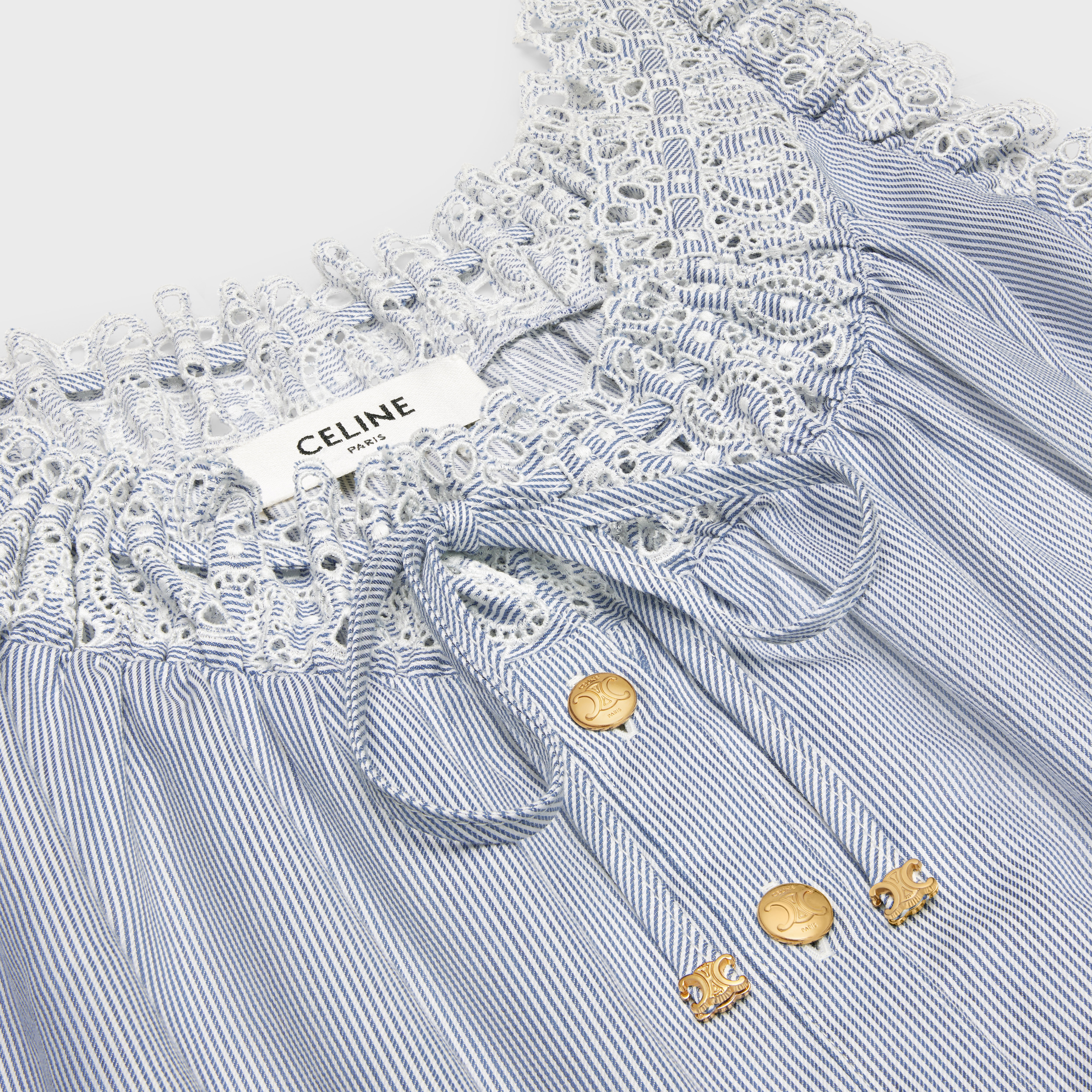 embroidered folk top in striped cotton and cashmere - 3