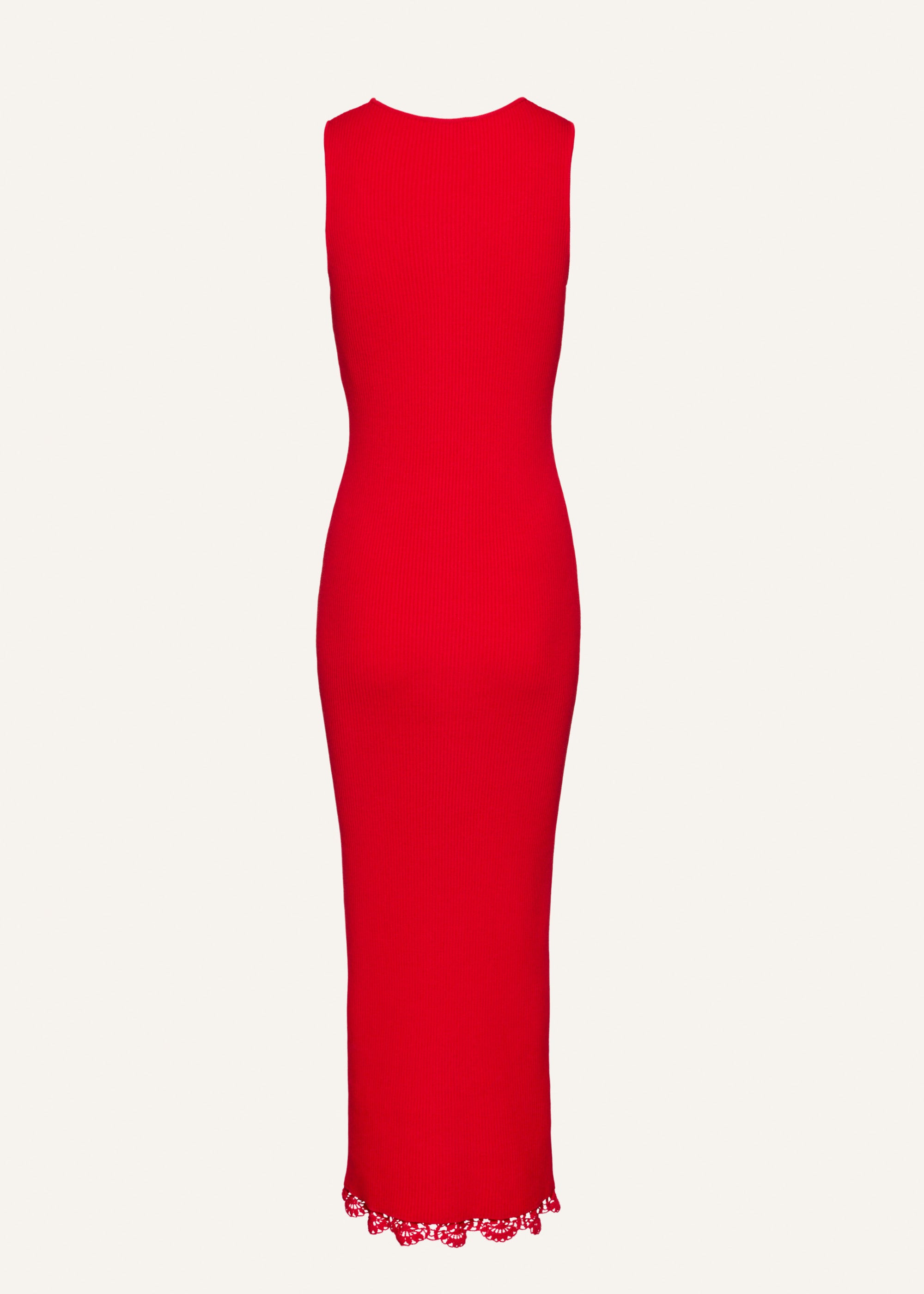 Lace detail ribbed knit maxi dress in red - 2
