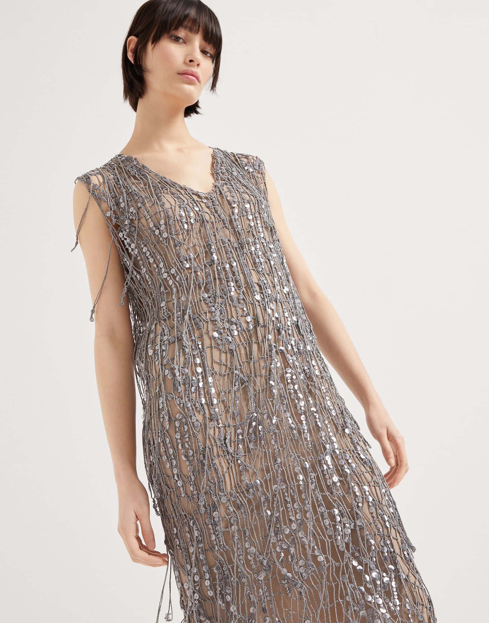 Glistening abstract embroidery knit dress - 4