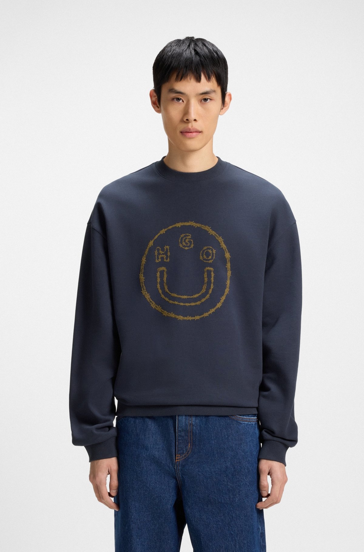 COTTON-TERRY SWEATSHIRT WITH HAPPY HUGO PRINT - 2