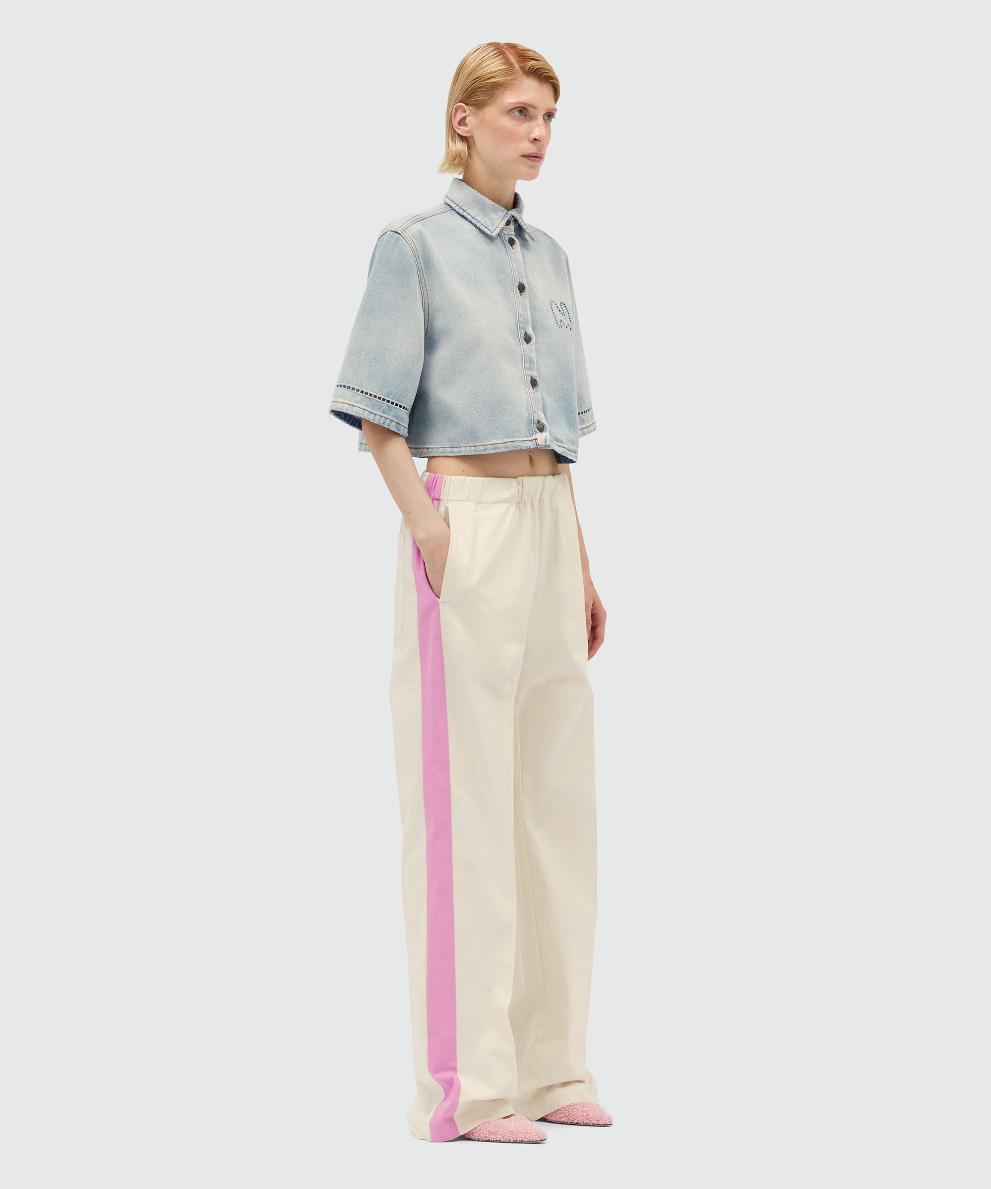 Gabardine trousers with side bands - 4