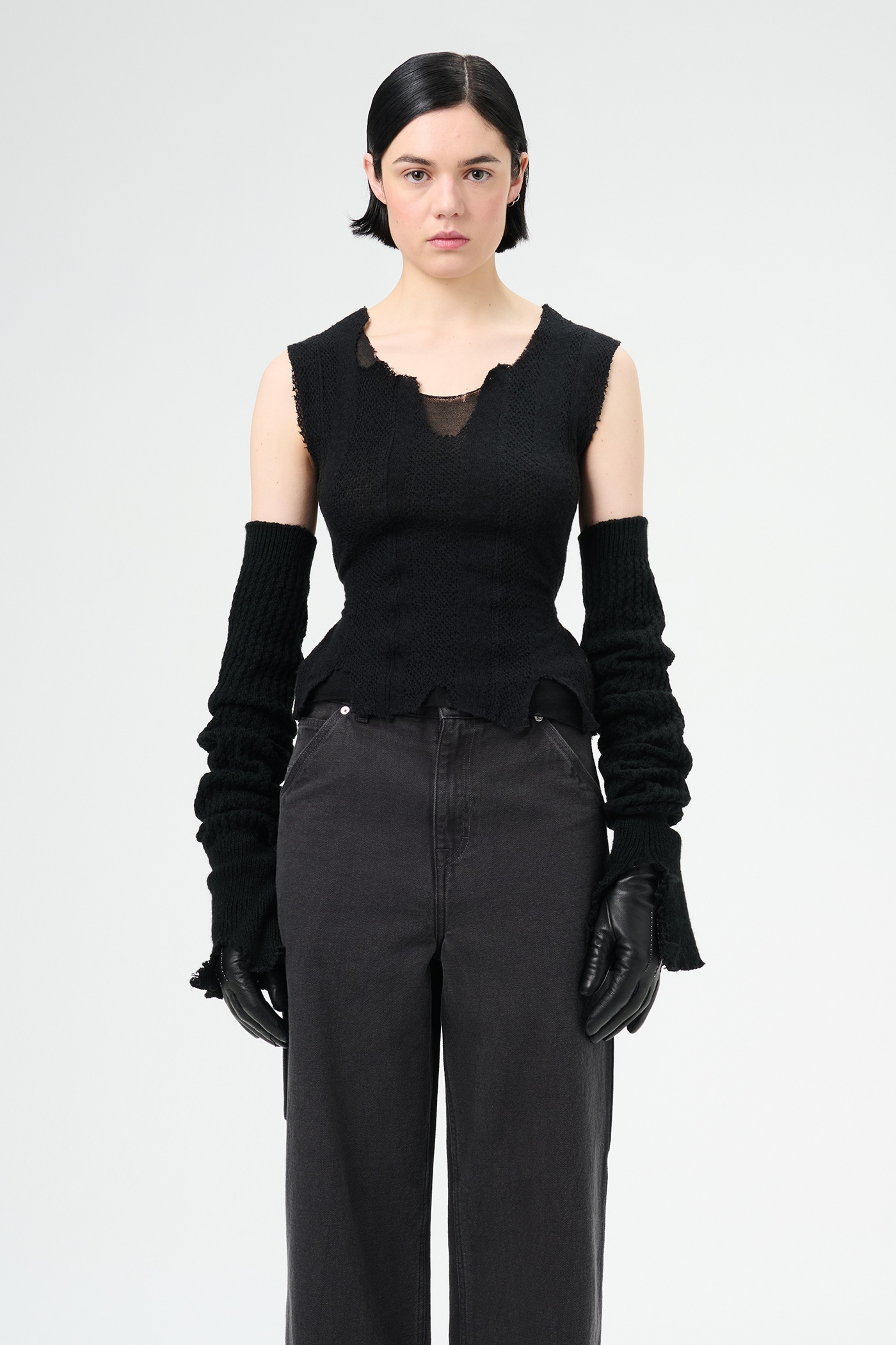 Ragged Vest Black Crochet Stripe - 3