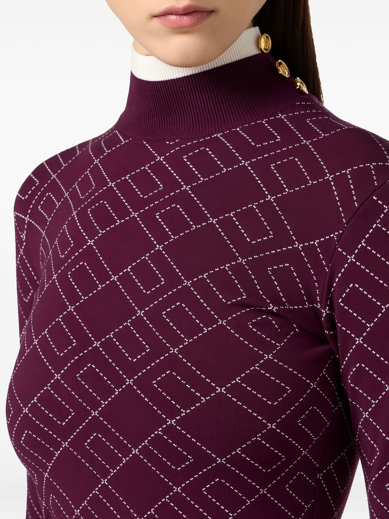 decorative-button jacquard knit midi dress 5