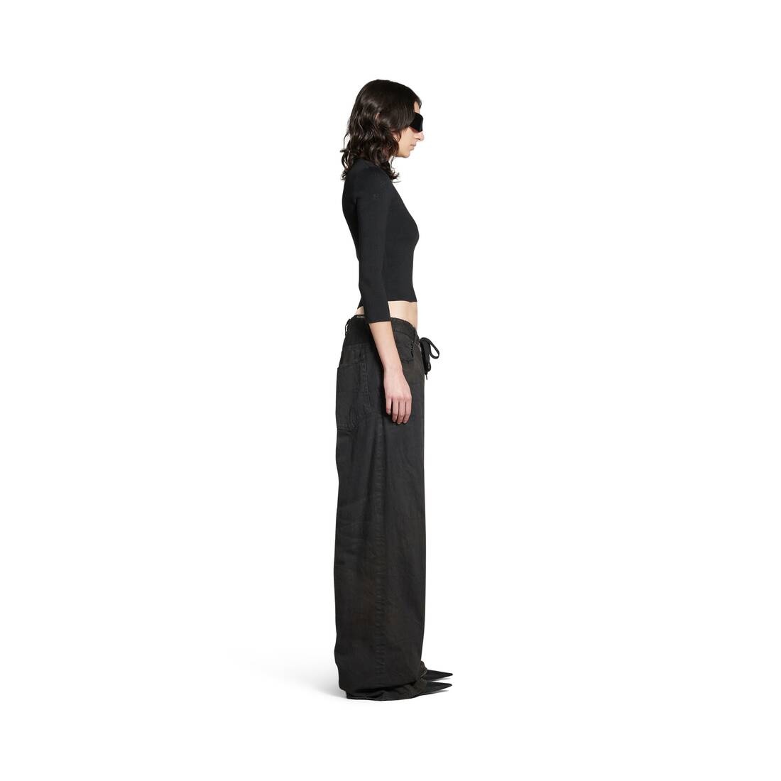 Women's Bb Allover Cropped Sweater in Black - 3