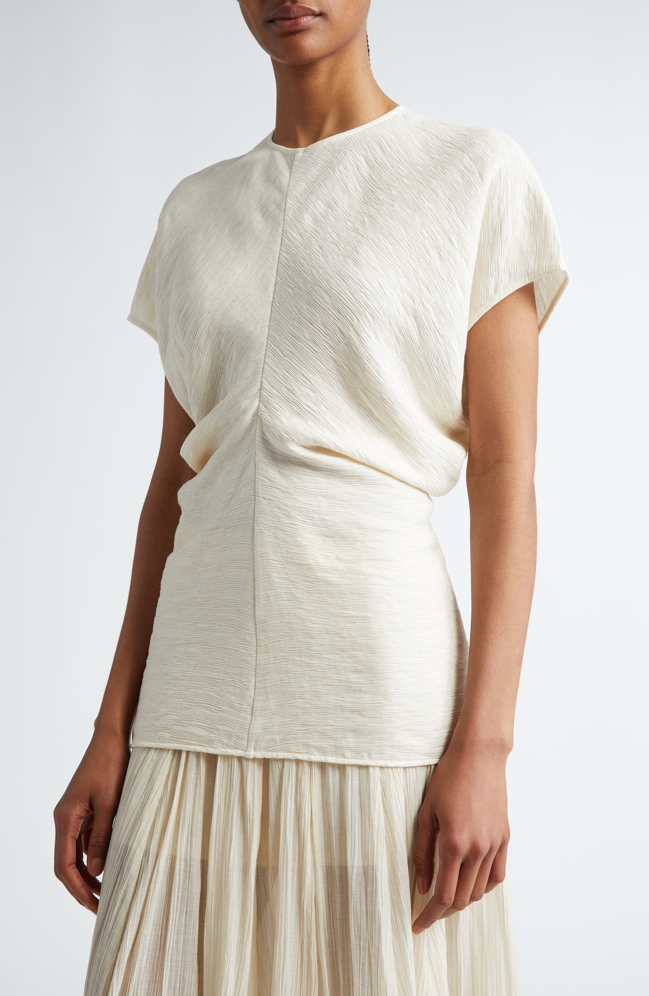 TOTEME Crinkle Texture Knit Top in Cream at Nordstrom - 5