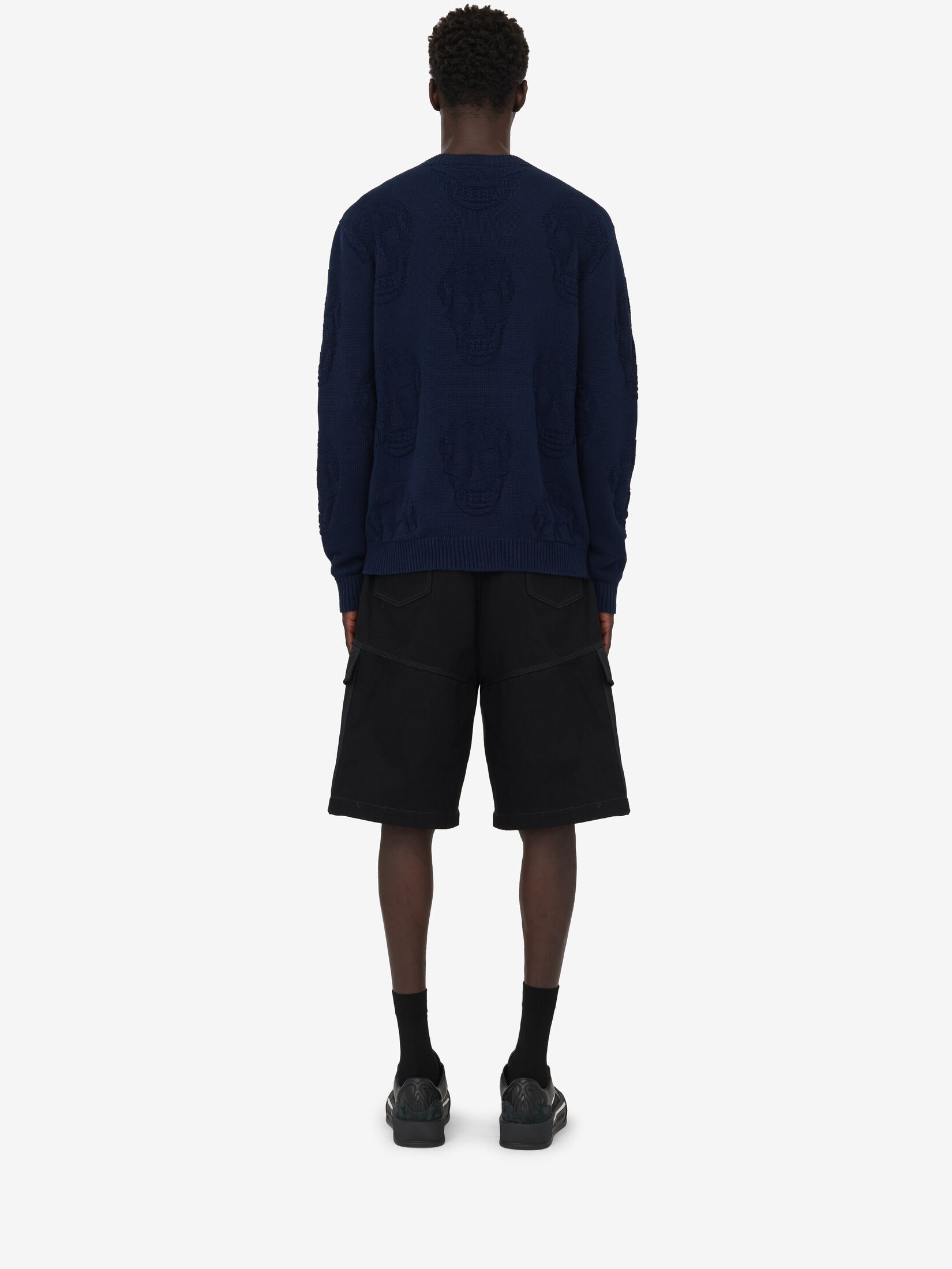 Men's Textured Skull Jumper in Navy - 4