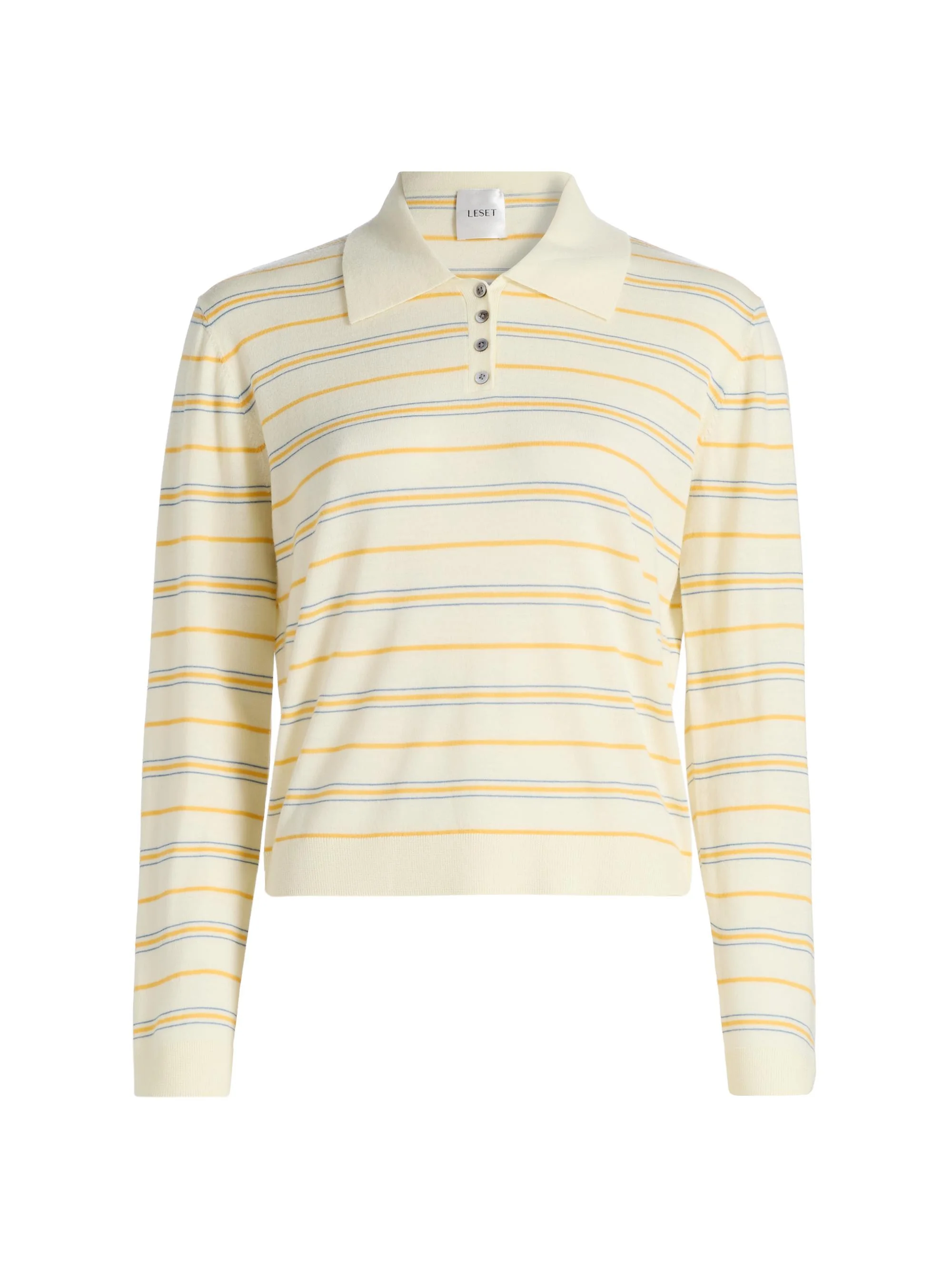 Women's James Striped Merino Wool Polo Sweater - Soleil Stripe - 1