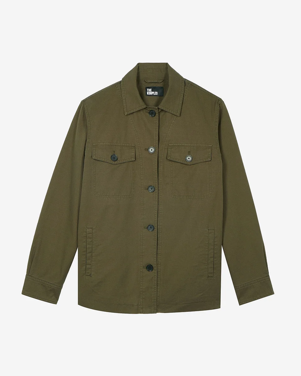 EMBROIDERED BACK JACKET IN KHAKI COTTON - 1