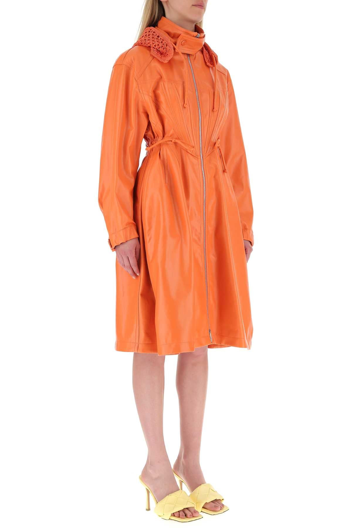 Bottega Veneta Women Orange Leather Parka - 3