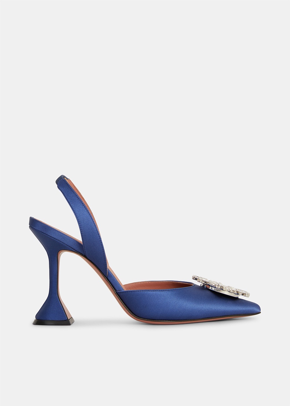 Navy Satin Begum Slingback Pumps - 1