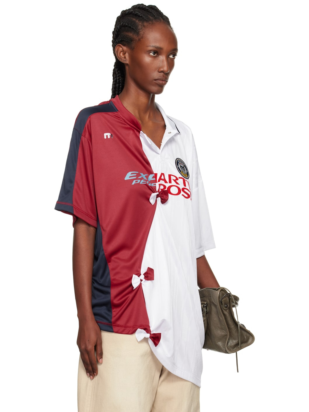 White & Burgundy Collage Football Top - 2