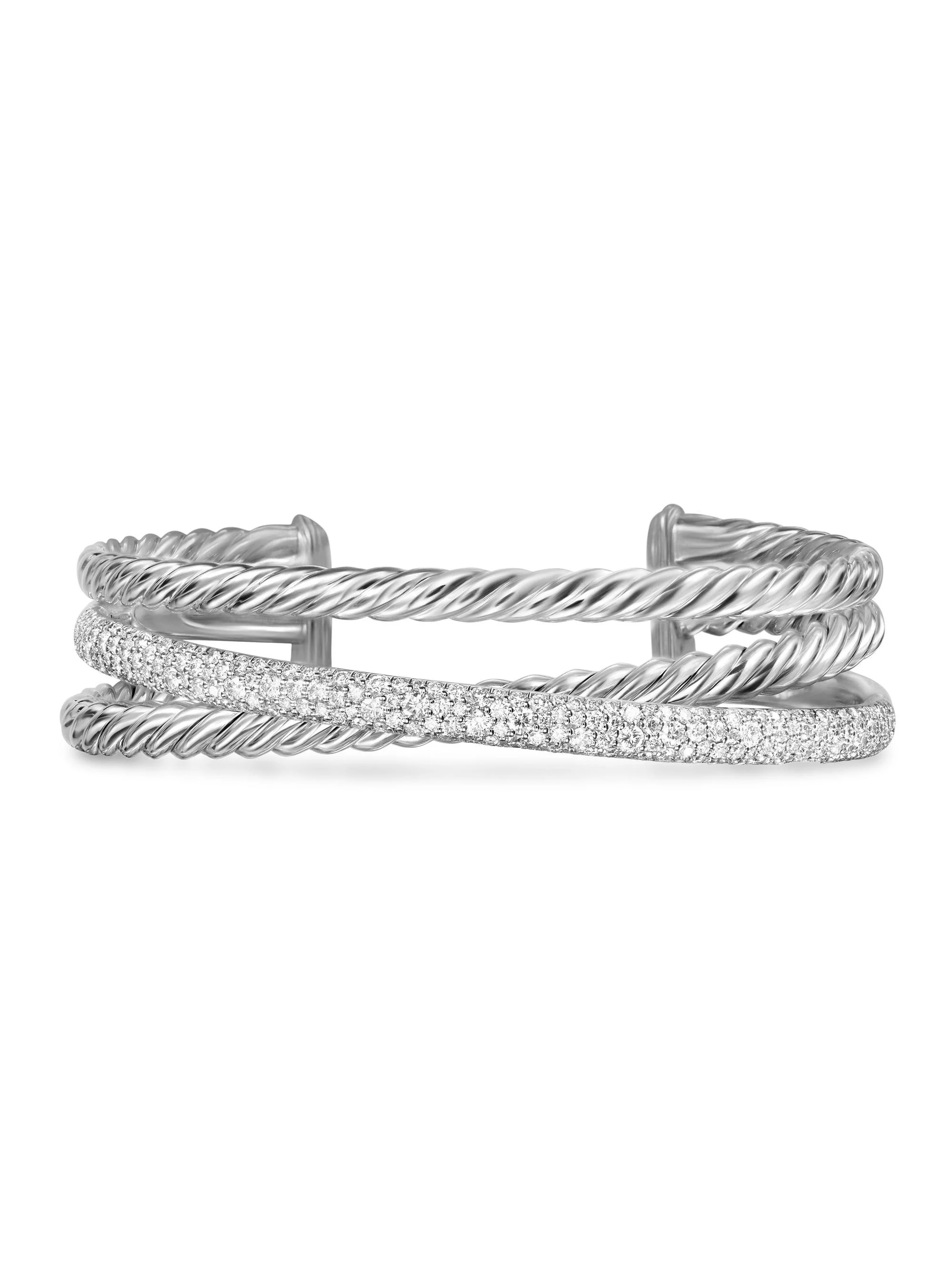 Women's Pavé Crossover Three Row Cuff Bracelet in Sterling Silver - Silver - 1