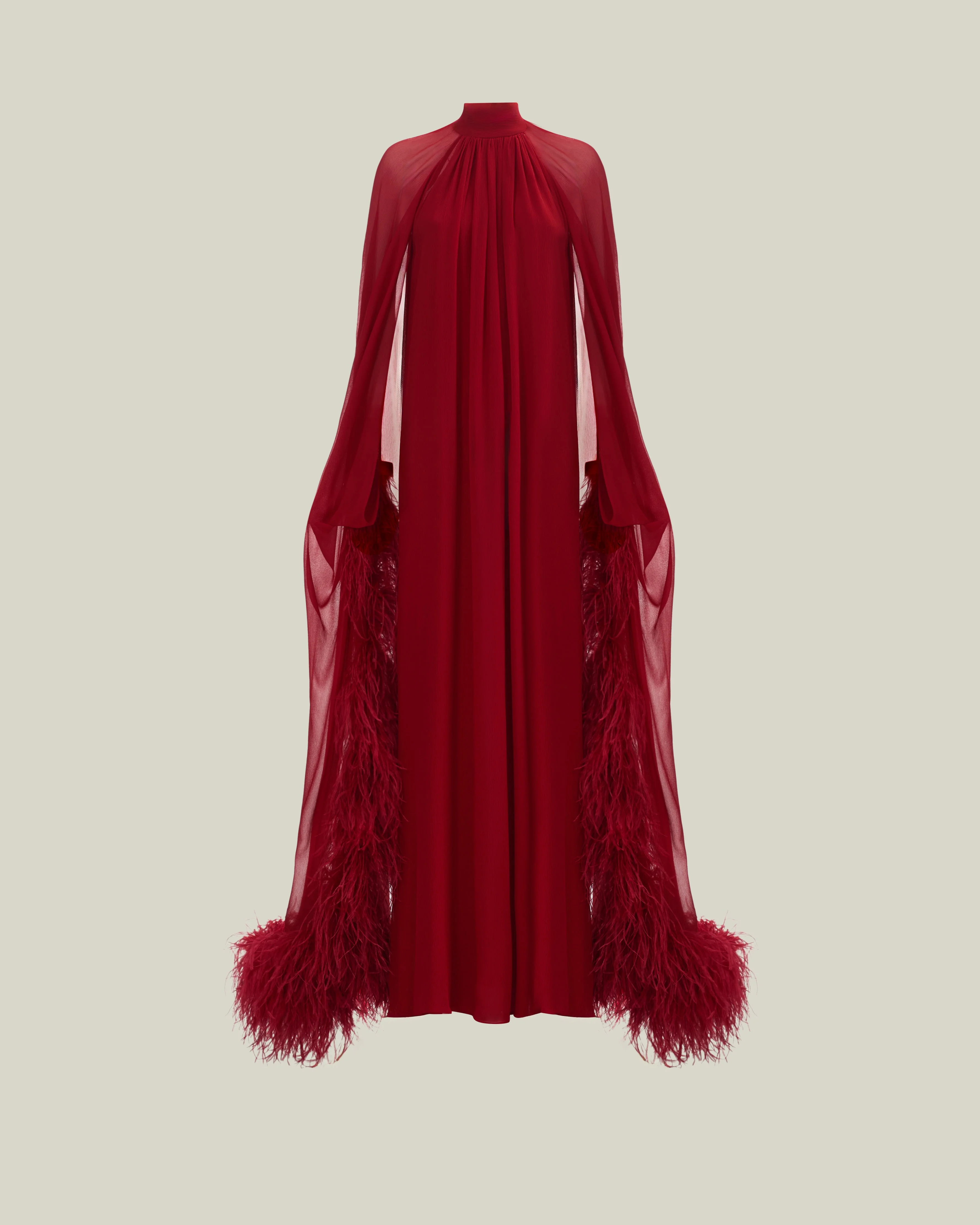 Feathered Eterea Gown in Ruby - 1