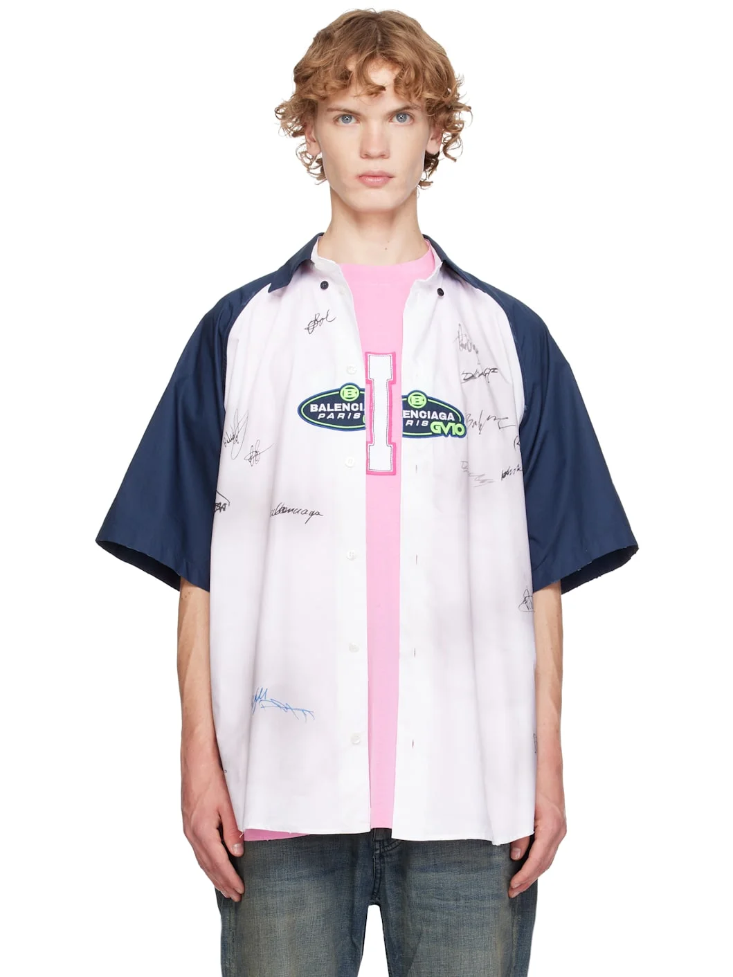 White & Navy Logos S/S Raglan Shirt - 1