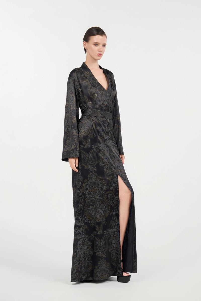 Ornamental Black Silk Kimono Dress 3