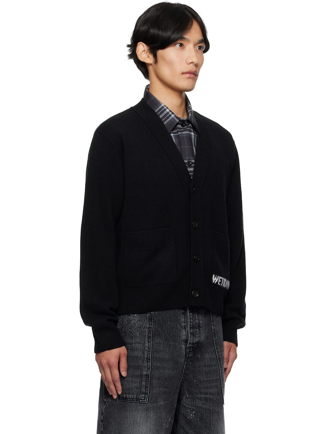 Black Pocket Logo Knit Cardigan - 2