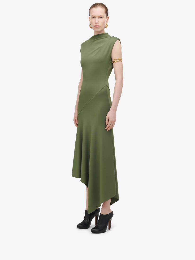 Women's Asymmetric Midi Dress in Khaki - 5