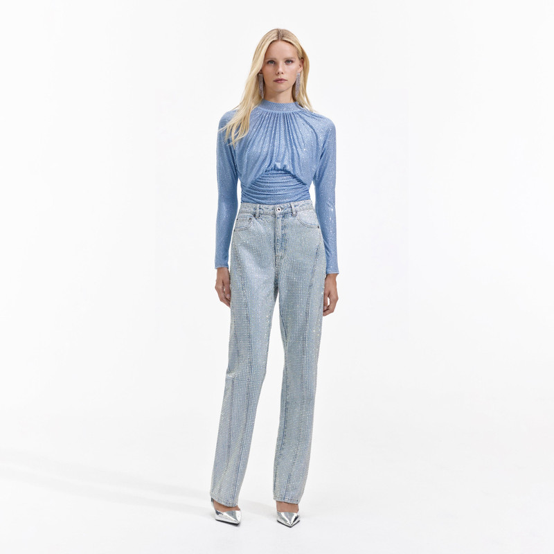 Light Blue Rhinestone Mesh Top 1