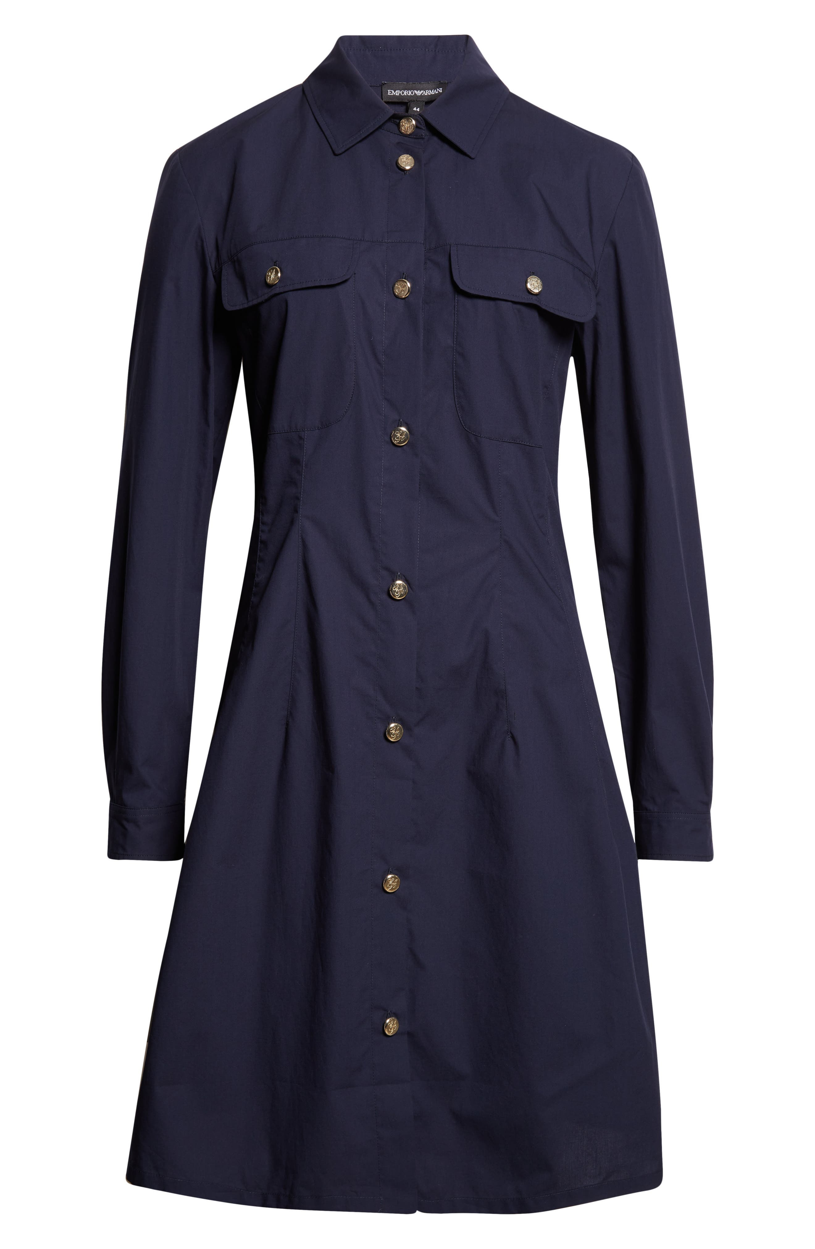 Emporio Armani Long Sleeve Cotton Poplin Button-Up Shirtdress in Dark Navy at Nordstrom - 5