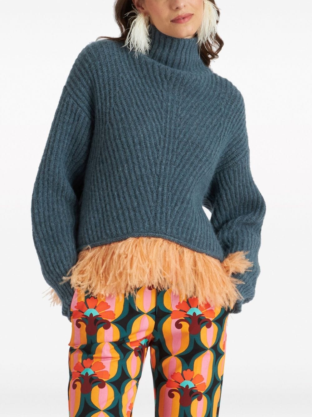 high-neck feather-trim jumper - 2