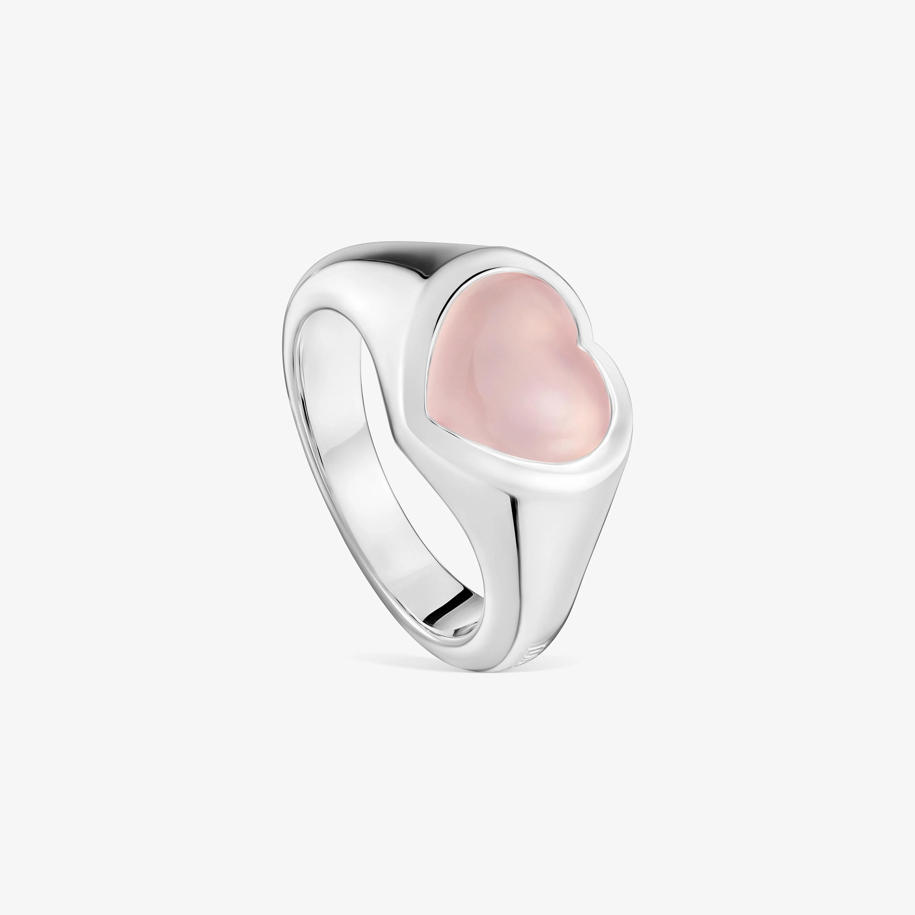 Silver and pink chalcedony heart Signet ring Bold Motif - 1