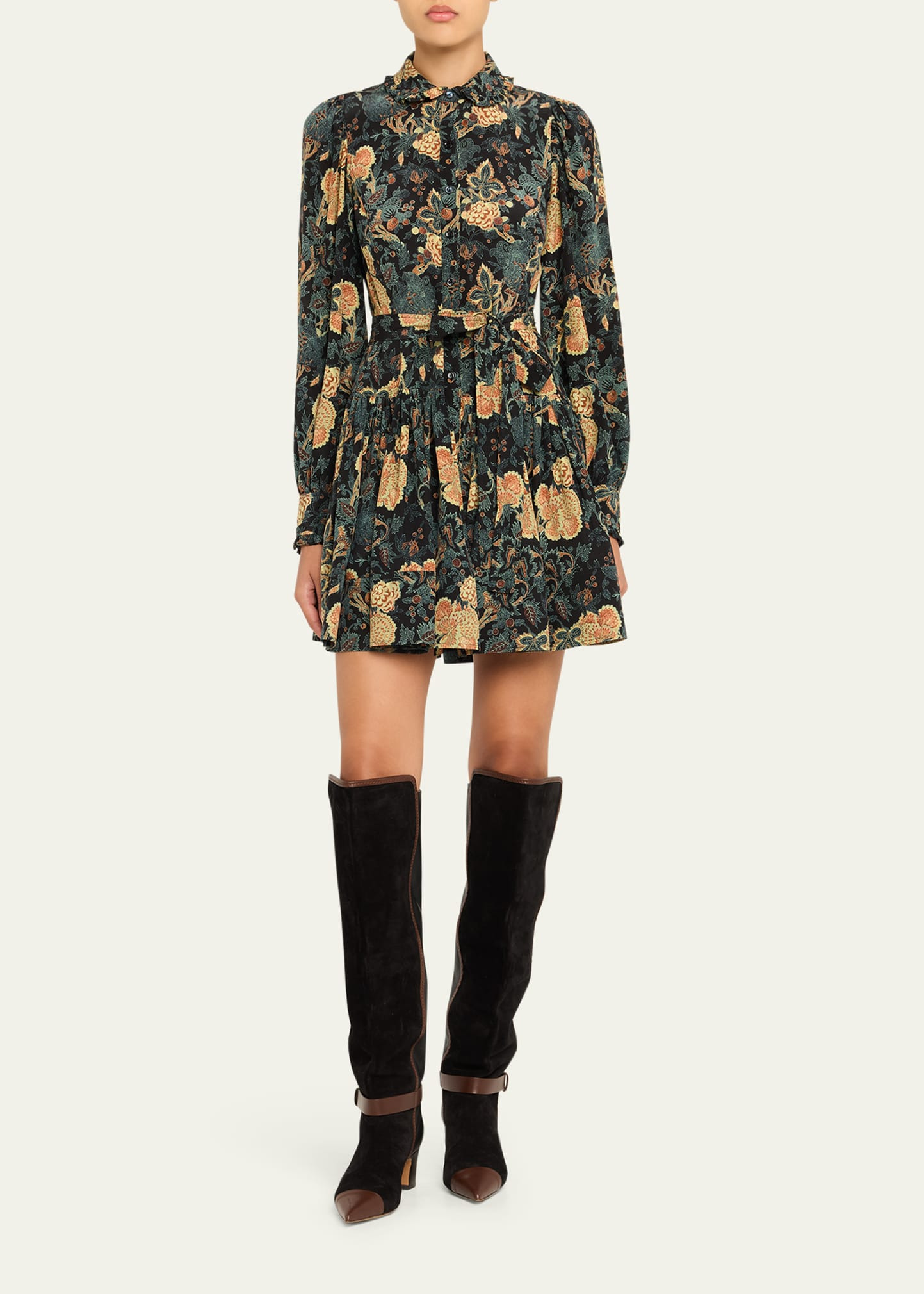 Simona Silk Long-Sleeve Mini Shirtdress - 2