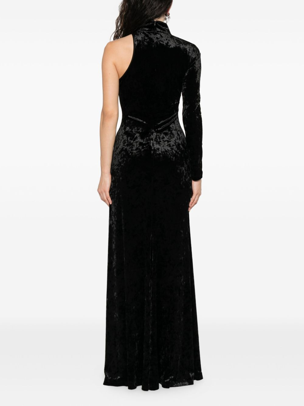 one-sleeve velvet maxi dress - 4