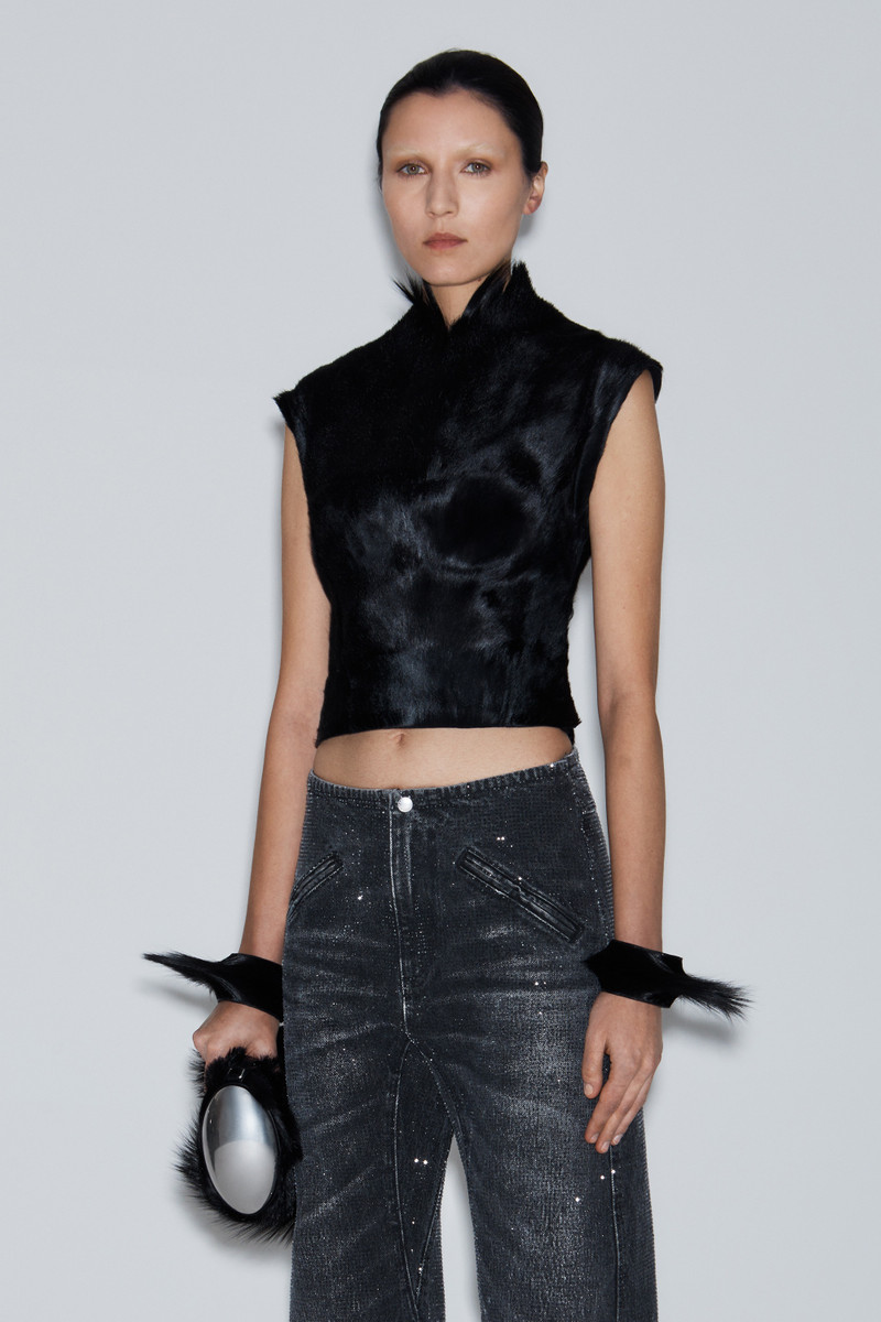 clear crystal hotfix moto pant in cotton denim 7