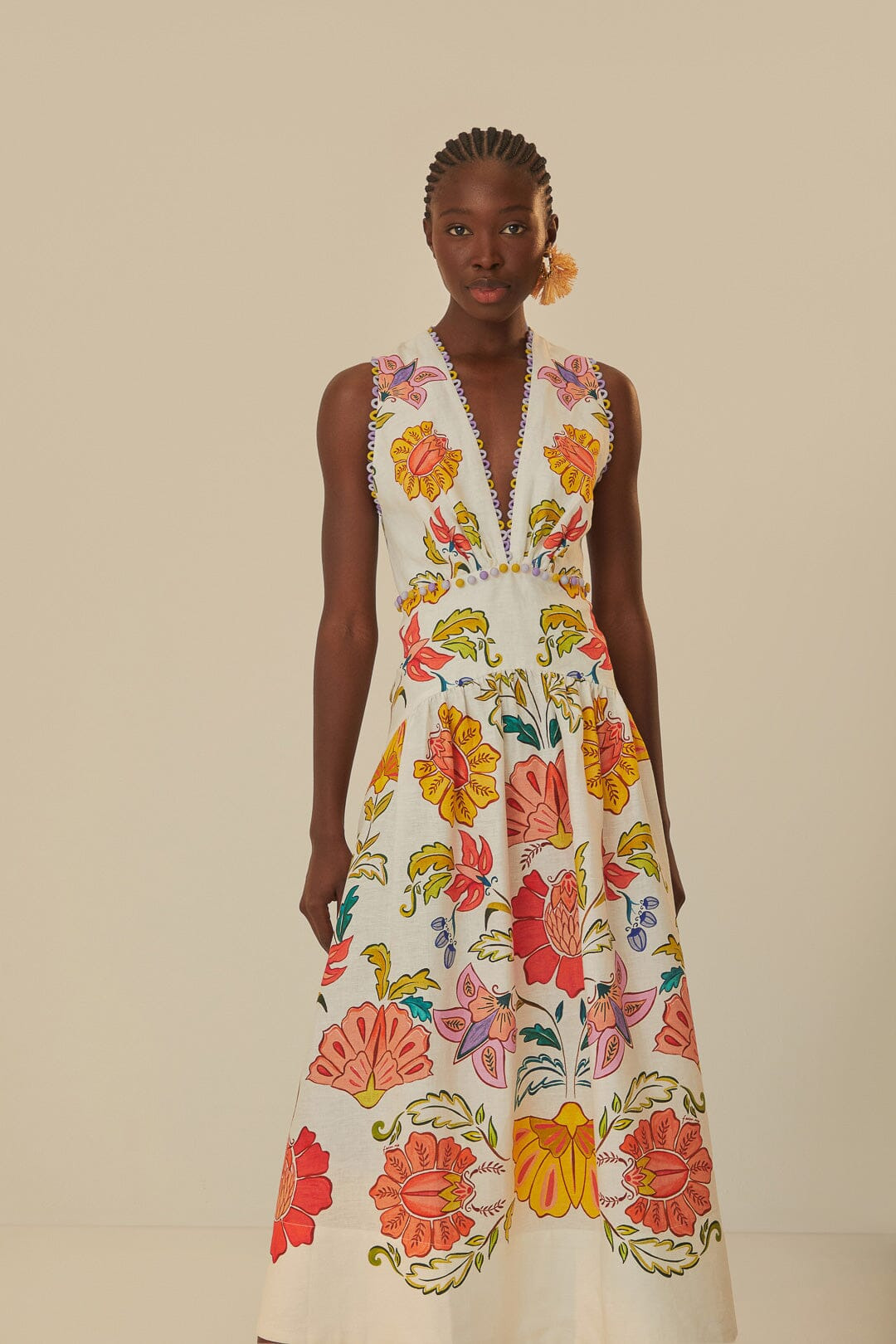 Off-White Floral Insects Euroflax™ Premium Linen Maxi Dress - 2