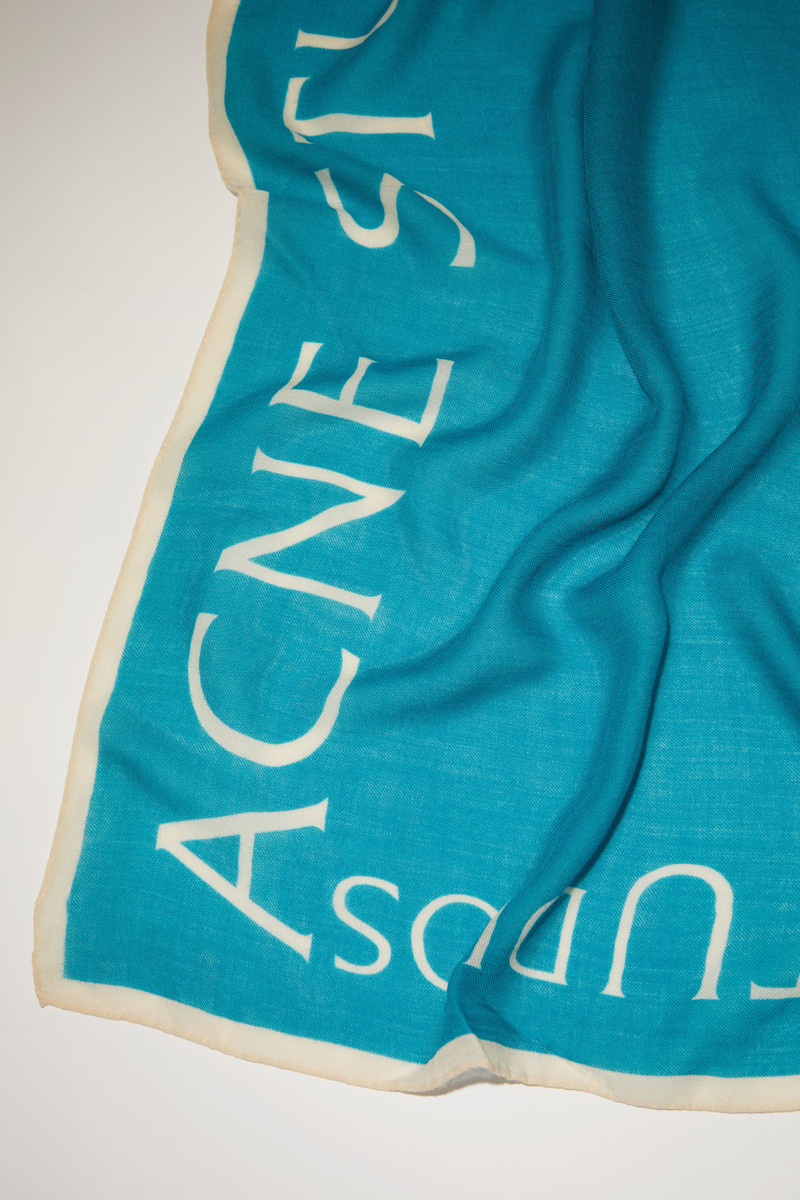 Logo wool square scarf - Teal blue 4