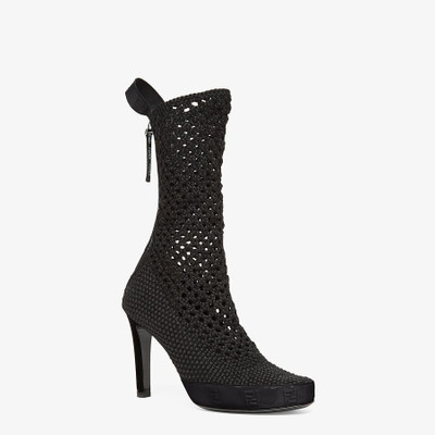 FENDI Black stretch lace ankle boots outlook