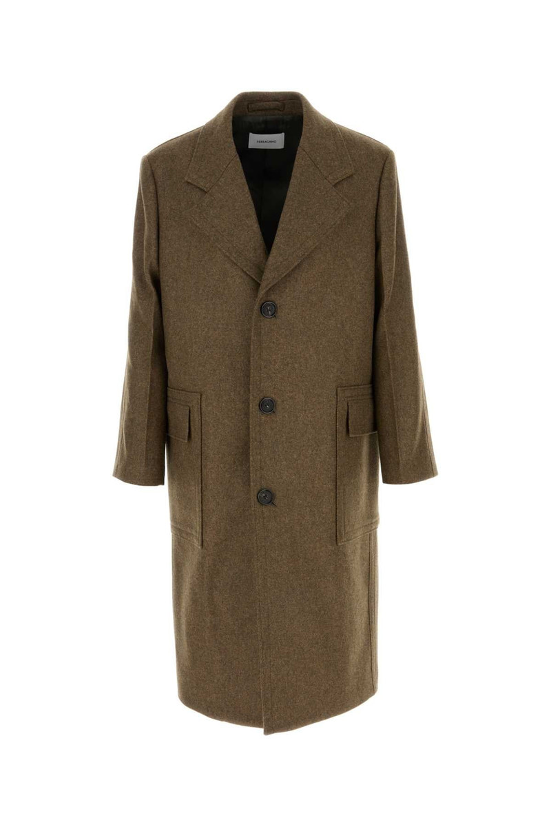 Salvatore Ferragamo Men Melange Mud Wool Coat - 1