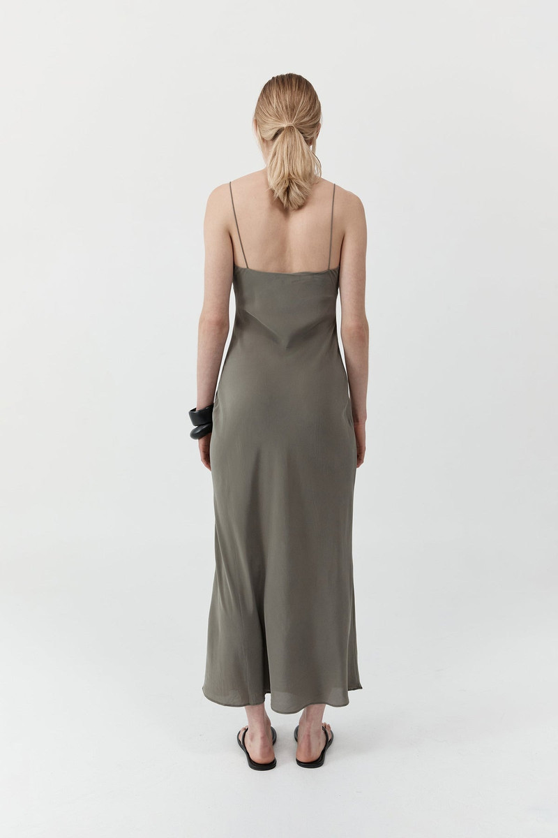 Silk Slip Dress - Smokey Olive 4