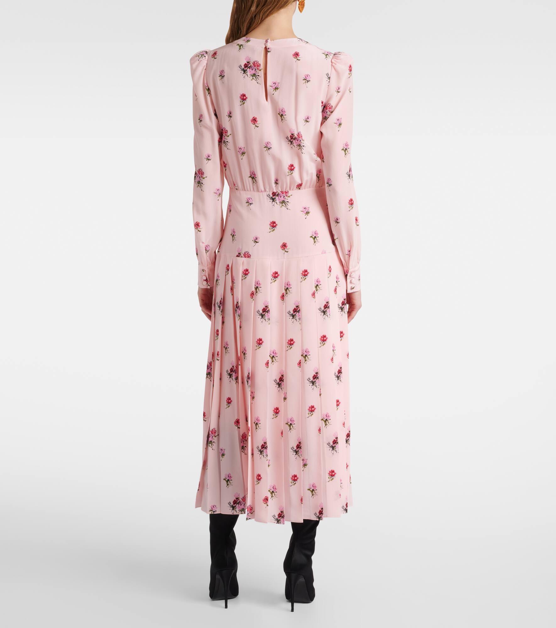 Floral pleated silk midi dress - 3