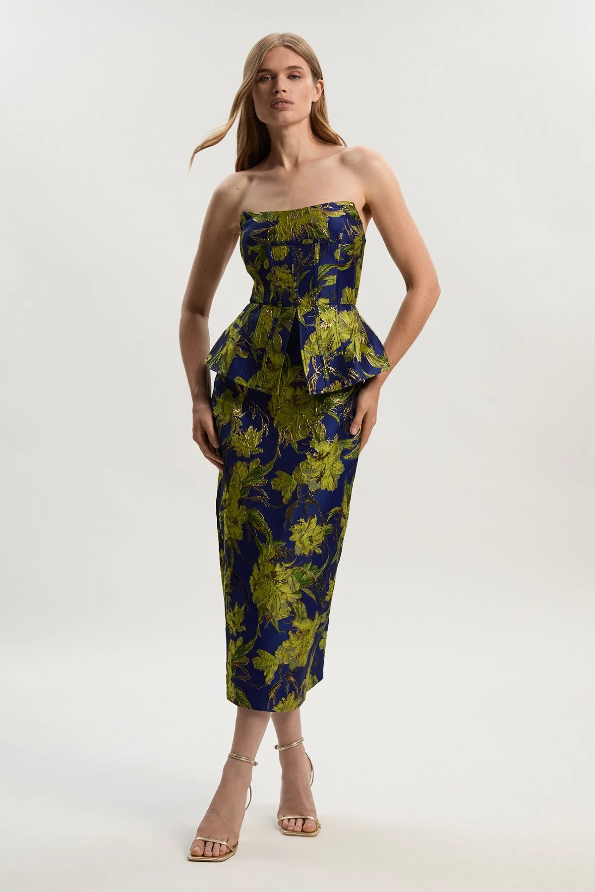Petite Floral Jacquard Tailored Midi Pencil Dress - 1