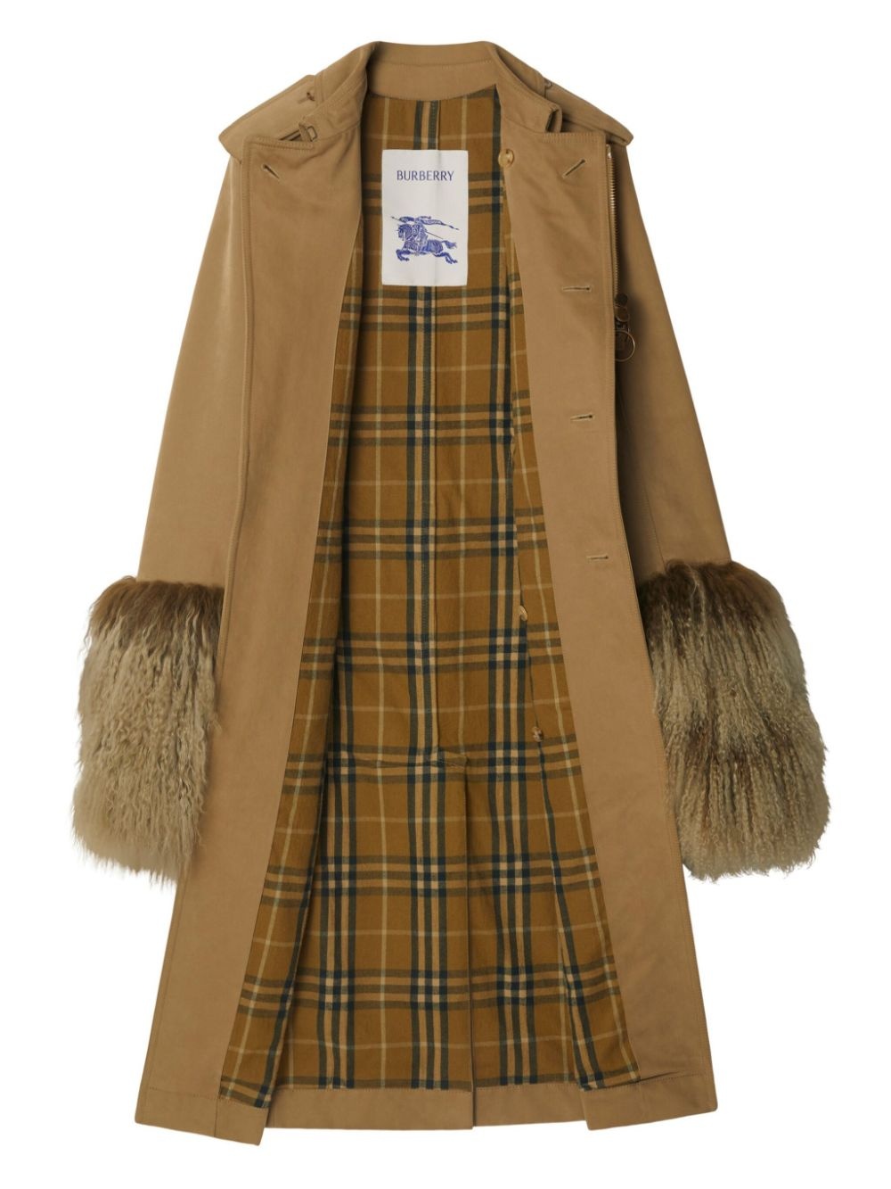 shearling-trimmed trench coat - 4