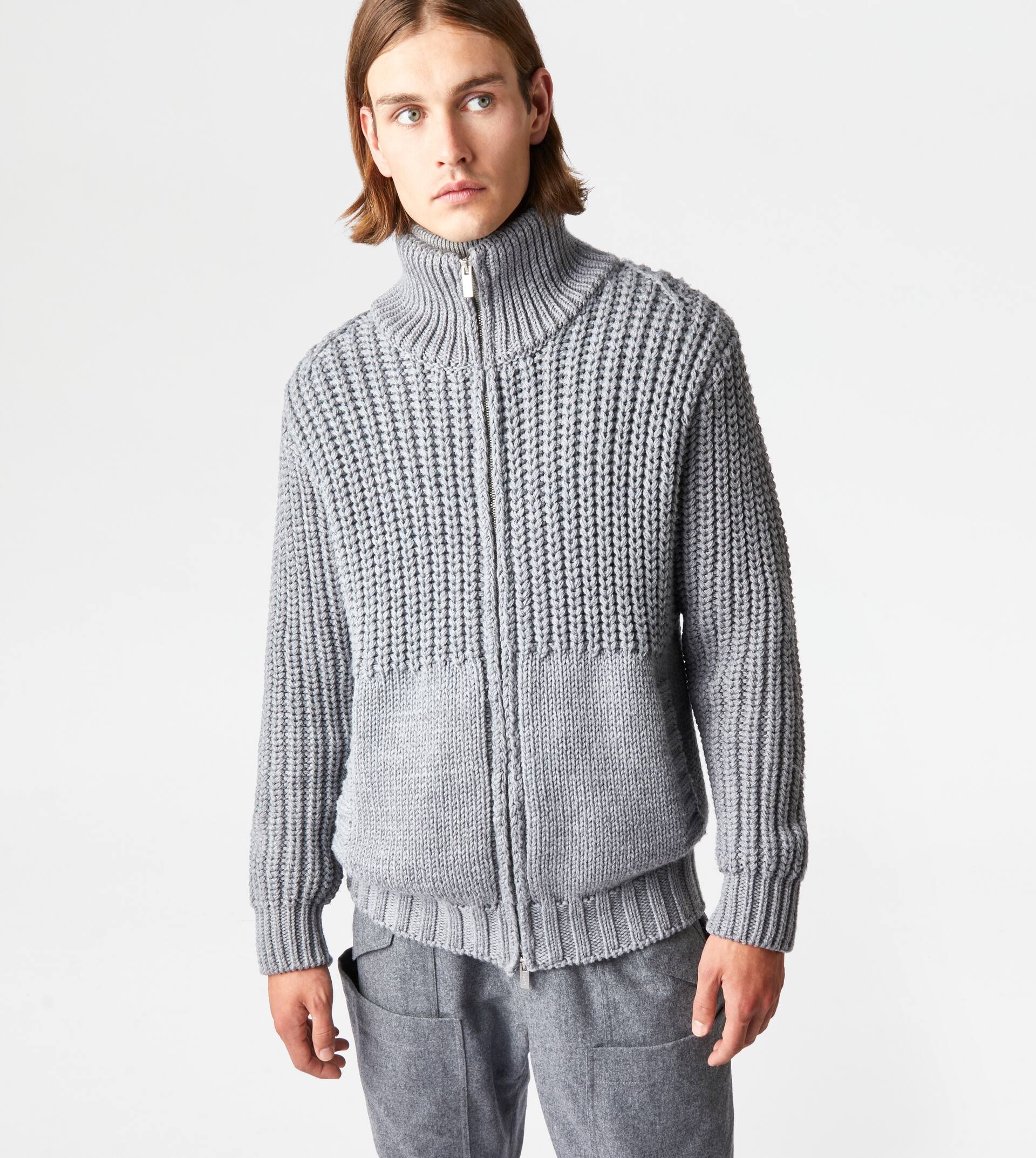 TOD'S ZIPPED CARDIGAN - GREY - 7